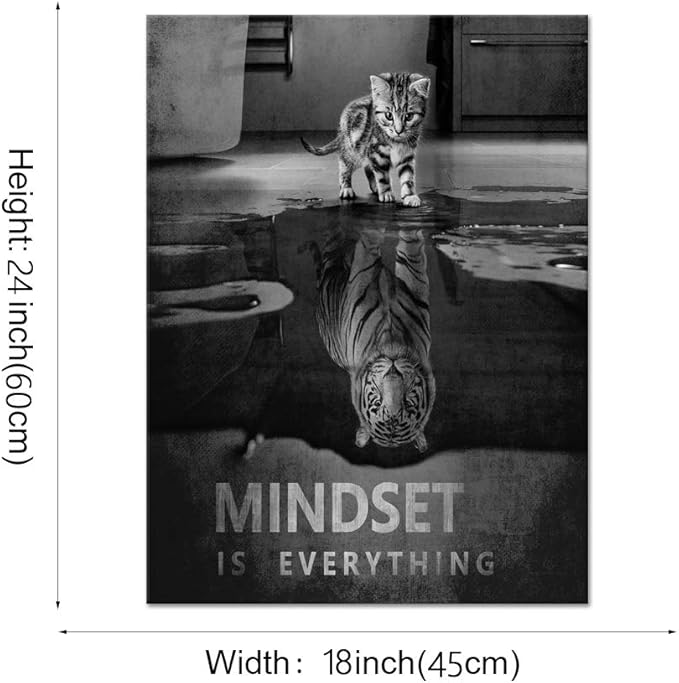 Motivational Wall Art Picture Modern Cat and Tiger Wall Decor Artwork Inspirational Quotes Canvas Painting and Wooden Framed Ready to Hang for Classroom Home Gym Office Decor - 18''W x 24''H
