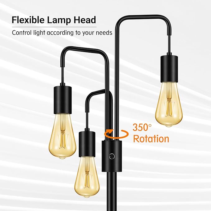 BoostArea Industrial Floor Lamp for Living Room,Modern Standing Lamp Stand Up Lamp with 3 Light, Bulbs Not Included,Simple Design Floor Lamp for Bedroom, Living Room, Office, Kids Room, Reading
