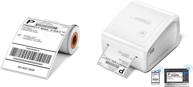 D550 Pro Bluetooth Shipping Label Printer&100Pcs 4x6 Shipping Address Label,Wireless Thermal Labels Printers for Small Business,Office, Home,Support Bluetooth/Ethernet/USB