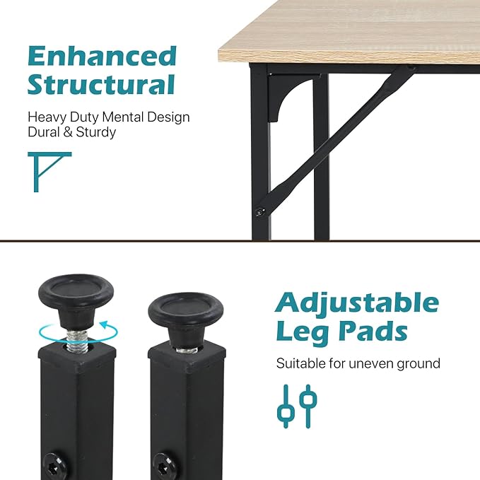 Dkelincs 47 Inch Computer Desk Home Office Desk Gaming Writing Desk Modern Simple Style Study Work Table with Metal Frame, Large Legroom, Adjustable Feet, Water-Resistant, Nature