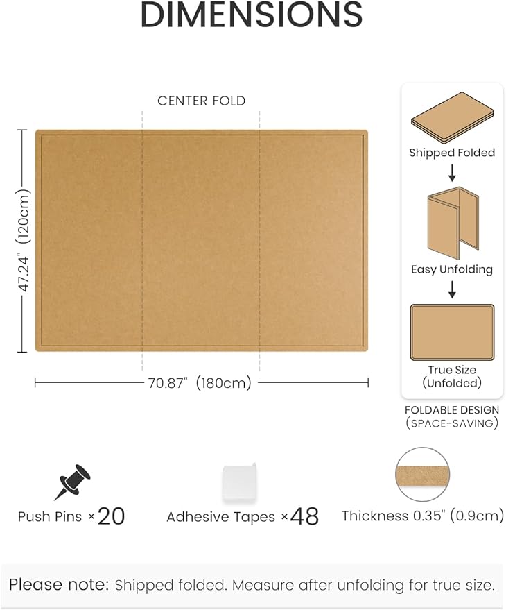 Fluxynara Large Bulletin Board, 70.8" x 47.2"Cork Board Alternative with 48 Safe Removable Adhesive Tabs, Foldable Felt Pin Board for Home Office, Classroom, Bedroom,Entryway for Walls— Mustard Yellow