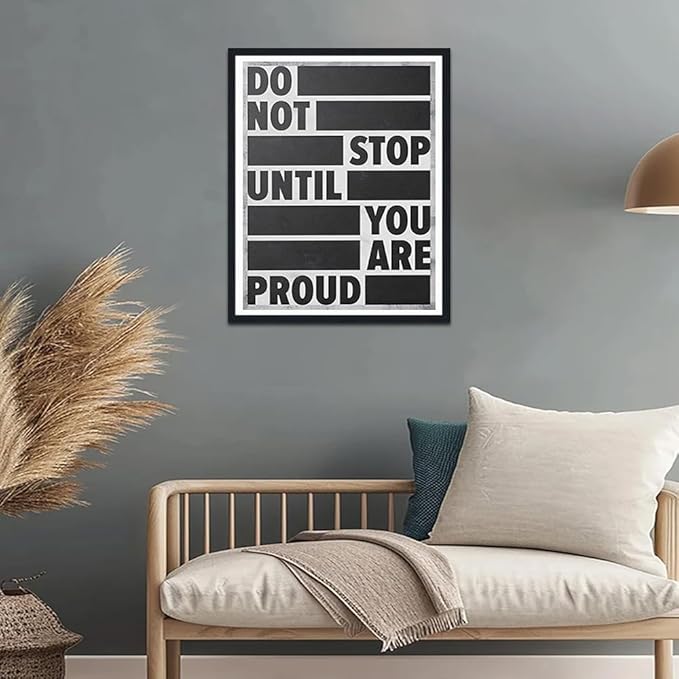 Do Not Stop Until You're Proud Framed Canvas Print Wall Art, Motivational Quote Poster, Office & Dorm Decor for Students, Ready to Hang 12.5x16.5 Inches