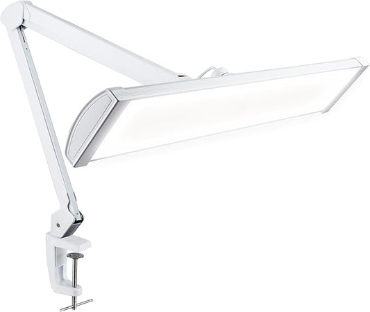 Neatfi Ultra 3,500 Lumens LED Desk Lamp – 45W, 26” Wide Metal Shade, 270 SMD LEDs, Shadow-Free | Adjustable Brightness | Non-Flickering Task Light for Nail, Craft & Office (Non-CCT with Clamp, White)