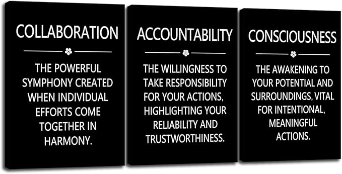 Inspirational Wall Art Consciousness Collaboration Accountability Motivational Office Wall Decor Canvas Framed Prints Artwork Wall Painting Poster Home Wall Decor Bedroom Decor [60" W X 28" H]