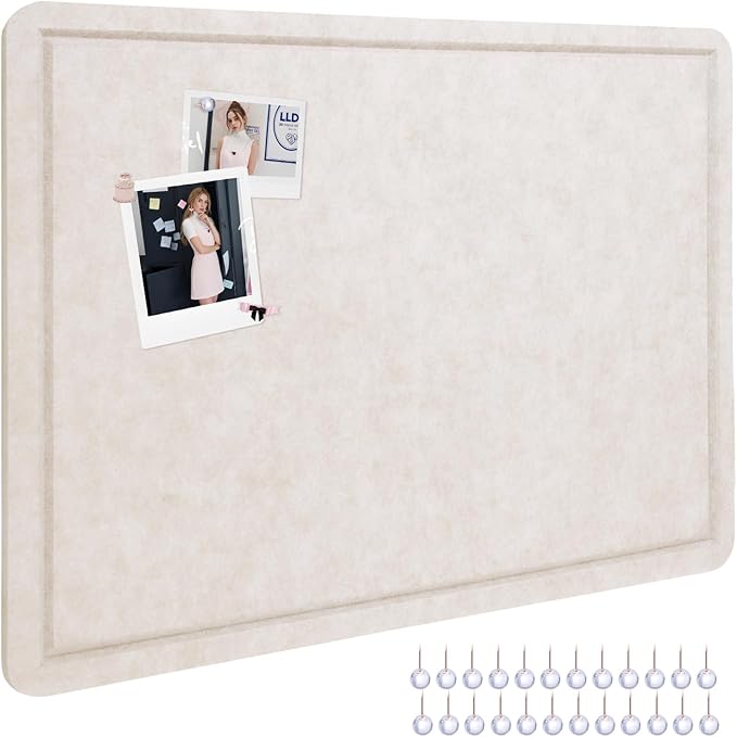 Bulletin Board, 36" x 24" Foldable Cork Board Felt Pin Boards with 35 Pushpins Self-Adhesive Photo Decorative Felt Boards for Walls, Office, School, Classroom, Home, Bedroom - Oatmeal