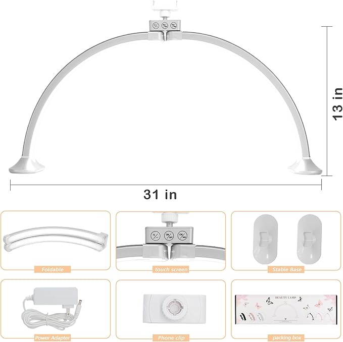 KEDAO Nail Light for Desk,Half Moon Light LED for Tech Nail Desk Lamp with Phone Stand Foldable Adjustable Dimmable Half Moon Lamp for Lash Beauty Tattoos Crafts