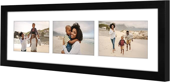 Americanflat 4x6 Collage Picture Frame with Shatter-Resistant Glass - Fits Three 4x6 Photos or Use as One 6x20 Frame - Signature Collection - Collage Frames for Tabletop and Wall Display - Black