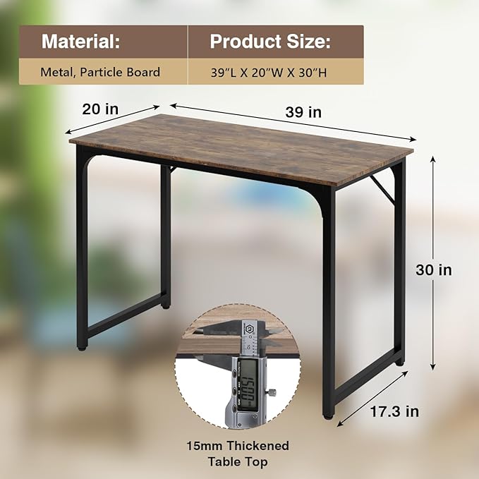BestOffice Sturdy Desk Computer Desk Home Office Desk Small Desk Multi-Function Writing Table Student Art Modren Simple Style PC Wood and Metal Desk Workstation (39 inch, Vintage)