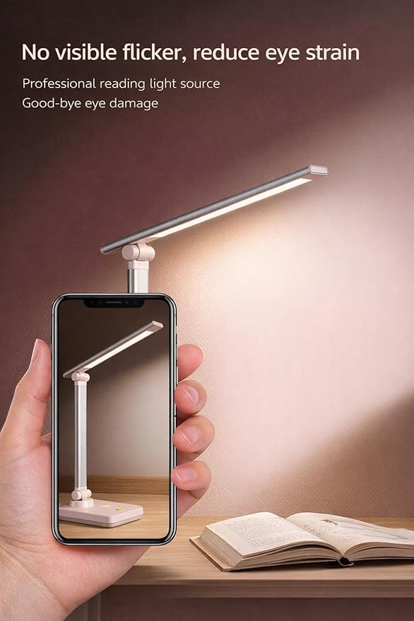 wapentake® Eye-Caring Foldable Desk Light with USB C Charging Port 3 Color Modes Dimmable Table Lamp for Home Office Bedroom Reading Study Work