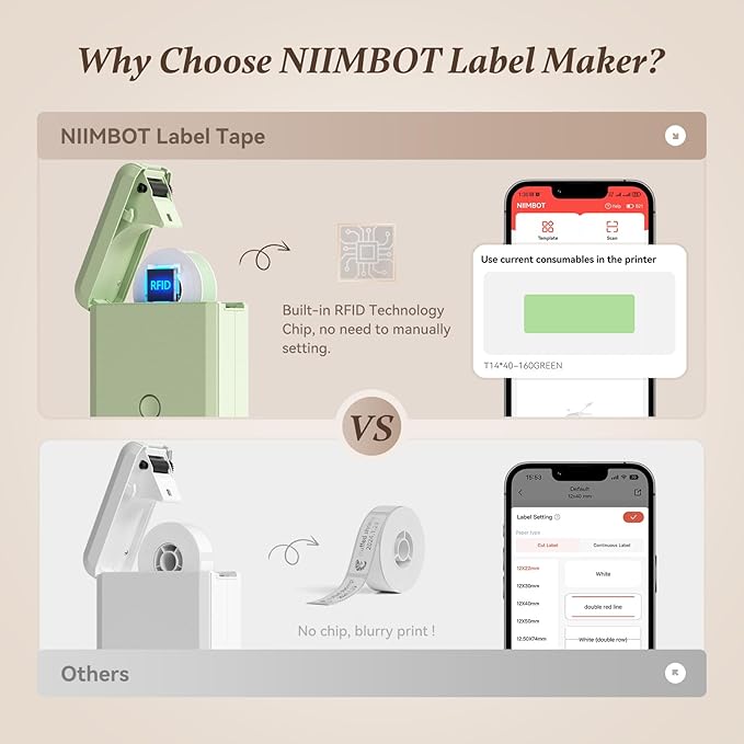NIIMBOT Label Maker Machine D110 Label Printer Portable Wireless Connection Multiple Templates Available for Phone Easy to Use for Office Home Organization Rechargeable Green