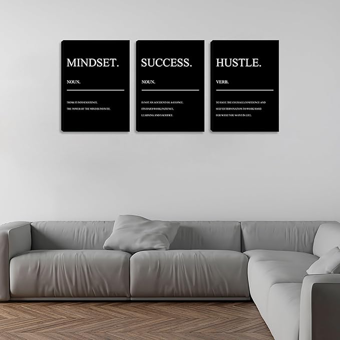 Motivational Black Quotes Success Posters Office Wall Decor Artwork Inspiring Hustle Painting Prints Inspirational Canvas Wall Art Home Living Room Bedroom Framed Artwork (60" Wx28 H)