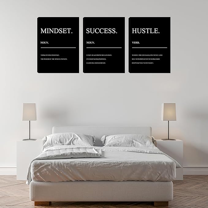 Motivational Black Quotes Success Posters Office Wall Decor Artwork Inspiring Hustle Painting Prints Inspirational Canvas Wall Art Home Living Room Bedroom Framed Artwork (60" Wx28 H)