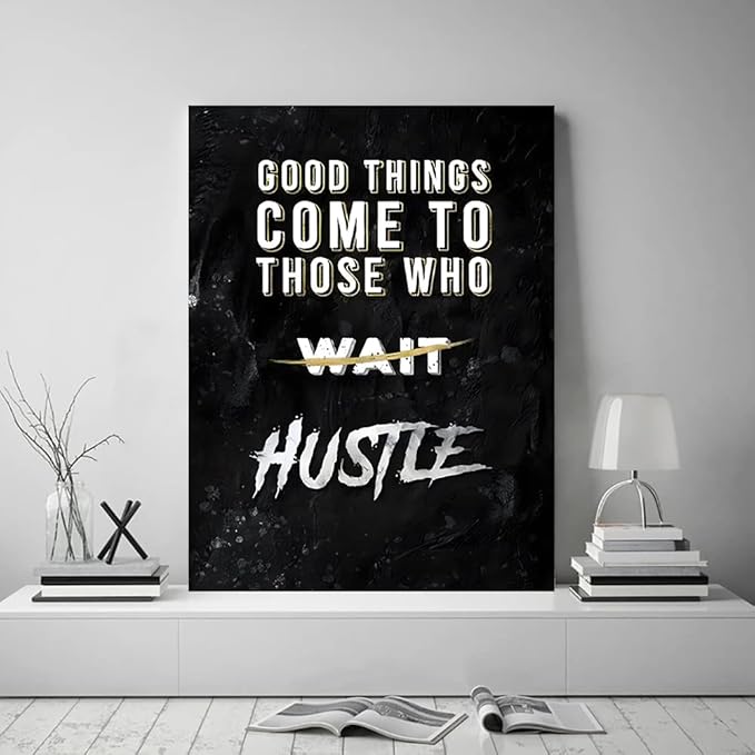Black and White Letter Good Things Comes After Those Who Hustle Inspirational Posters and Prints Motivational Quote Art Wall Pictures for Living Room Office Framed Easy to Hang-18 Wx24 H