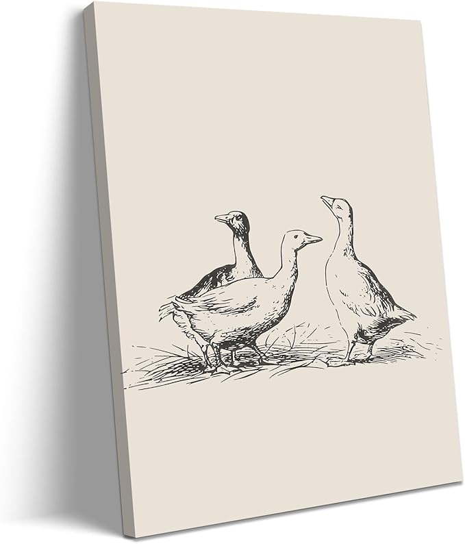 Framed Vintage Duck Canvas Wall Art Minimalist Abstract Animal Picture for Wall Decor Antique Vintage Painting Farmhouse Wall Decor Country Farm Animal Artwork for Living Room Decor, Ready to Hang