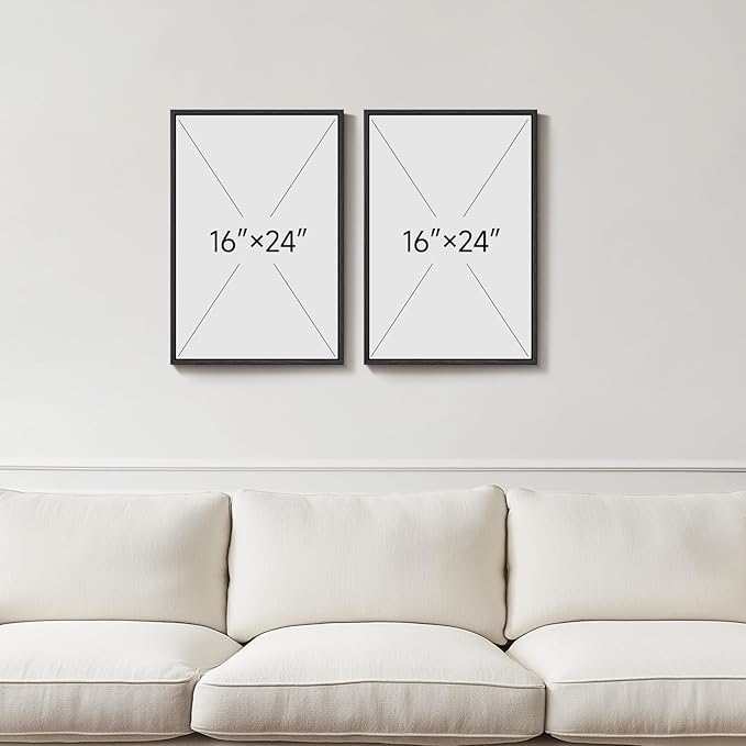 Framed Boho Moon Phase Wall Art Set of 2 for Living Room, Neutral Brown Abstract Minimalist Canvas Artwork for Walls, Bohemian Lunar Celestial Painting Print for Bedroom Hallway Wall Decor, 16x24 Inch