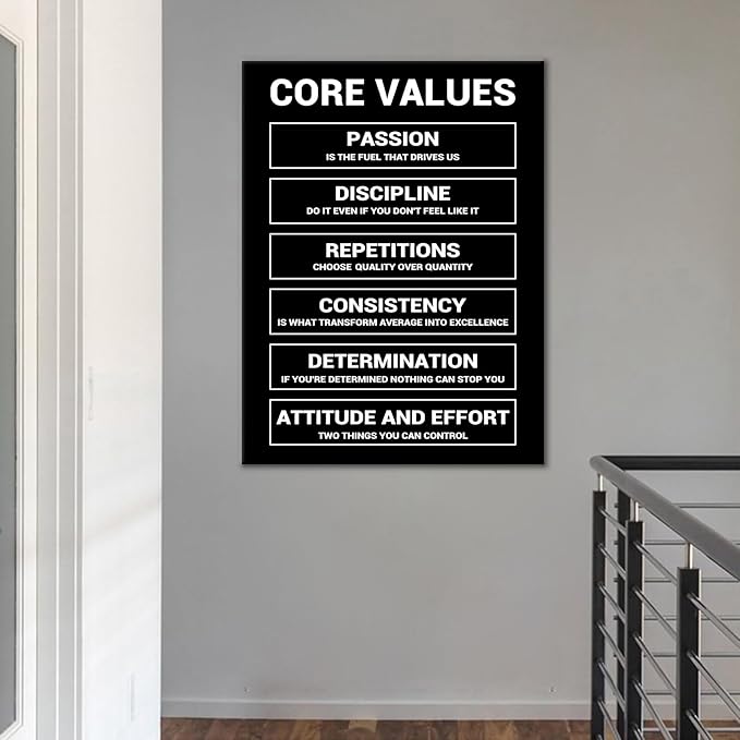 Core Values Inspirational Canvas Poster Painting Wall Art Motivational Entrepreneur Quotes Picture Print Wall Decor Artwork for Living Room School Office Gym Stretched and Framed [30''Wx 40''H]