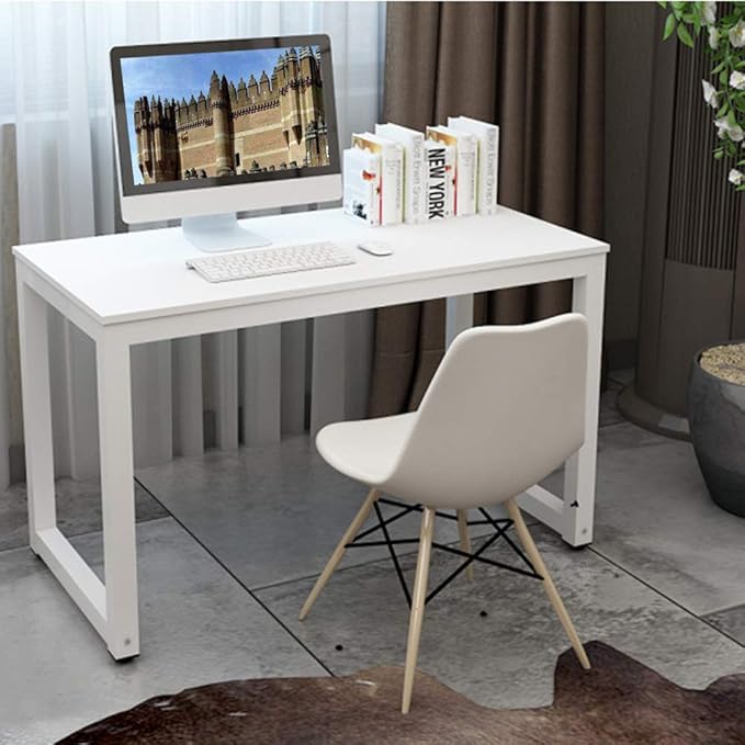 Computer Desk, 43-inch Wooden Work Desk PC Laptop Desk Game Writing Table Study Room Workstation Home Office Furniture (White)