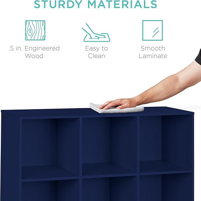 Best Choice Products Kids Bookcase 9-Cube Storage Organizer, 11in Shelf Opening, Bookshelf, Toy Storage, Customizable w/ 3 Removable Back Panels – Navy