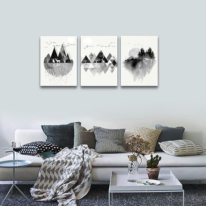 Lapremoly Black And White Geometry Paintings Wall Art For Living Room Abstract Wall Decor For Bedroom Office Decorations Pictures Modern Framed Canvas Wall Art Posters 12x16 Inch 3 Piece