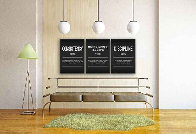 Consistency Discipline Noun Inspirational Office Wall Decor Poster Motivational Wall Art Canvas Prints Artwork for Living Room Modern Home Decor Painting Pictures Framed Ready to Hang[60" W X 28" H]