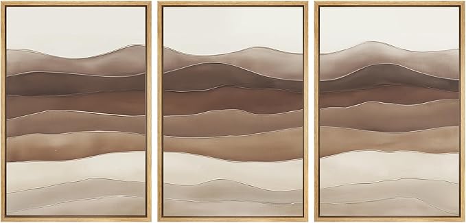SIGNWIN Framed Canvas Print Wall Art Set Layered Earthy Ridges Illustrations Decorative Relax/Calm Zen for Living Room, Bedroom, Office - 16"x24"x3 NATURAL