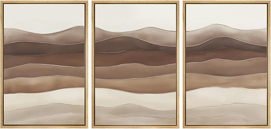 SIGNWIN Framed Canvas Print Wall Art Set Layered Earthy Ridges Illustrations Decorative Relax/Calm Zen for Living Room, Bedroom, Office - 16"x24"x3 NATURAL