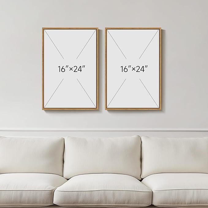 Framed Boho Abstract Sun and Moon Wall Art Set of 2, Mid Century Modern Minimalist Neutral Canvas Artwork for Walls, Terracotta Beige Bohemian Celestial Living Room Bedroom Home Wall Decor, 16x24 Inch