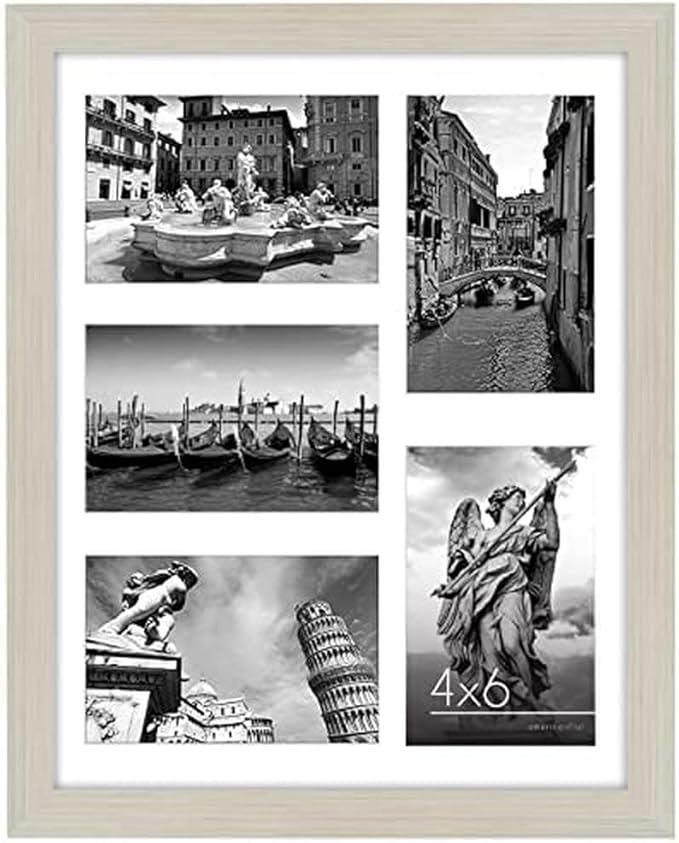 Americanflat 4x6 Collage Picture Frame with Shatter-Resistant Glass - Fits Five 4x6 Photos or Use as One 11x14 Picture Frame - Signature Collection - Collage Frames for Wall Display - Light Wood