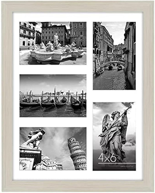 Americanflat 4x6 Collage Picture Frame with Shatter-Resistant Glass - Fits Five 4x6 Photos or Use as One 11x14 Picture Frame - Signature Collection - Collage Frames for Wall Display - Light Wood