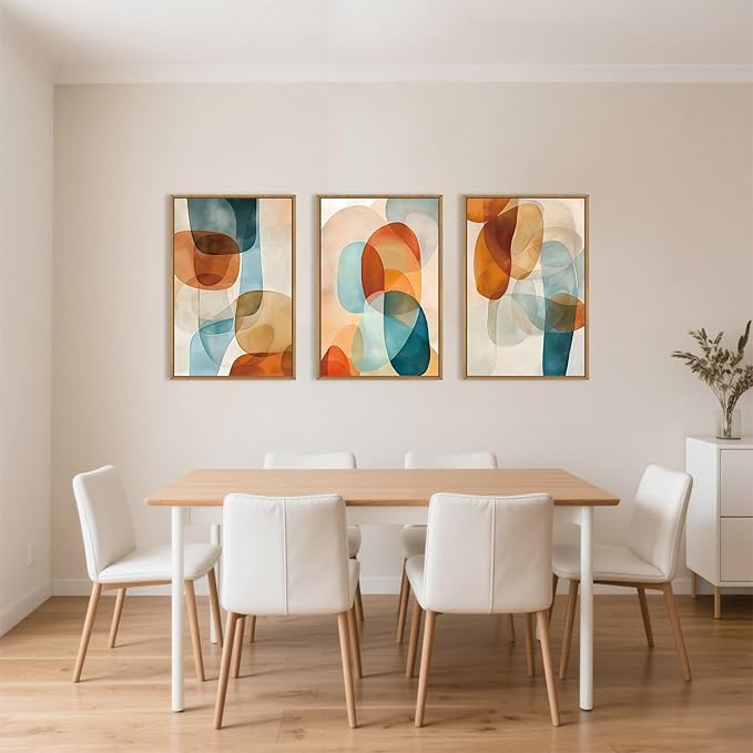 Large Abstract Color Block Framed Canvas Wall Art,Boho Orange and Blue Ovals Wall Decor,Modern Colorful Shape Artwork,Watercolor Geometric Art Print for Living Room,Bedroom,Office- 16"x24"x3