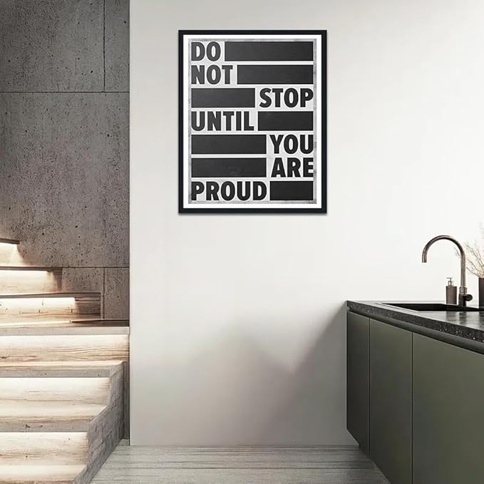 Do Not Stop Until You're Proud Framed Canvas Print Wall Art, Motivational Quote Poster, Office & Dorm Decor for Students, Ready to Hang 12.5x16.5 Inches