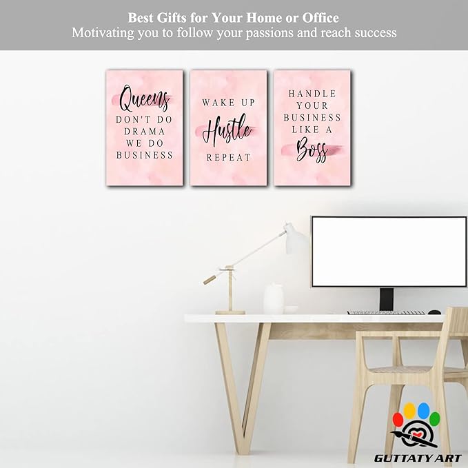Office Wall Art-3 Panel Motivational Art, Inspirational Quotes Canvas for Home Office Wall Decor, Positive Quote Art, Entrepreneur Words Poster Frame 12'x24'x3Pcs