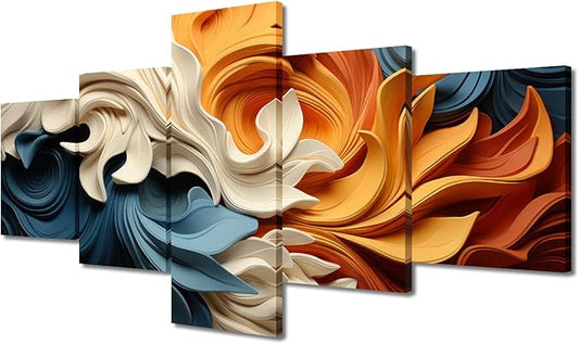 Wall Art Decor for Men Minimalist Abstract Canvas Wall Art Modern Colorful Waves Abstract Art Poster Prints on Canvas 5 Panel Living Room Decor Stretched and Framed Ready to Hang 50x24 in