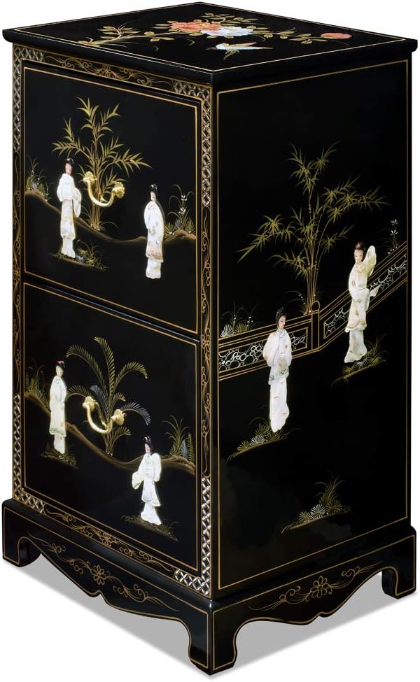 ChinaFurnitureOnline Black Lacquer Mother of Pearl 2 Drawer Oriental File Cabinet