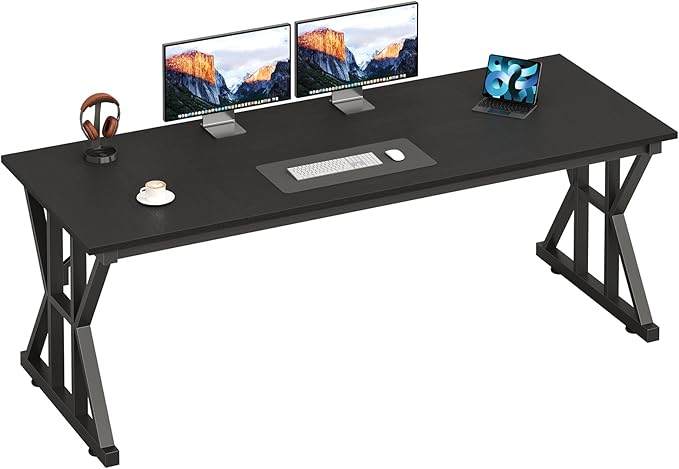 TVU 63-Inch Executive Desk, Large Office Desk with Thicken Frame, Computer Desk Modern Simple Desk for Home Office, Black