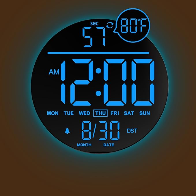 JALL 10" Large Digital Wall Clock with Seconds, Alarm Countdown Timer, Big LED Display, RGB Color, DST, Temperature, Mounted for Bedroom Living Room Office Classroom Gym, Xmas Birthday Gift, Blue