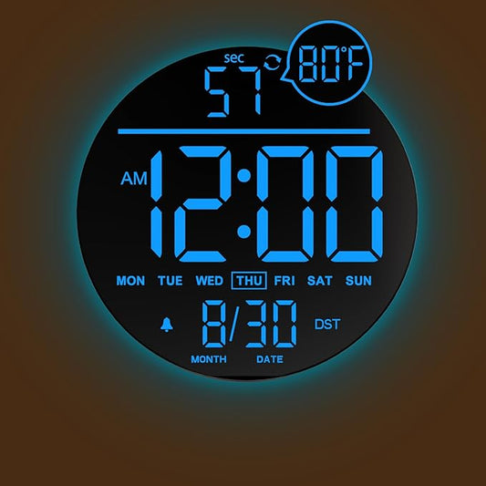 JALL 10" Large Digital Wall Clock with Seconds, Alarm Countdown Timer, Big LED Display, RGB Color, DST, Temperature, Mounted for Bedroom Living Room Office Classroom Gym, Xmas Birthday Gift, Blue