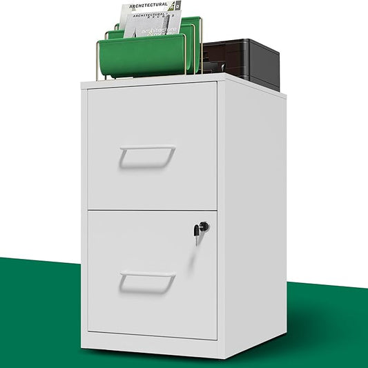 2 Drawer File Cabinet with Lock, Vertical File Cabinet with Lock, Locking File Cabinet Hanging Files for A4/ Legal/Letter, Assembly Required, White