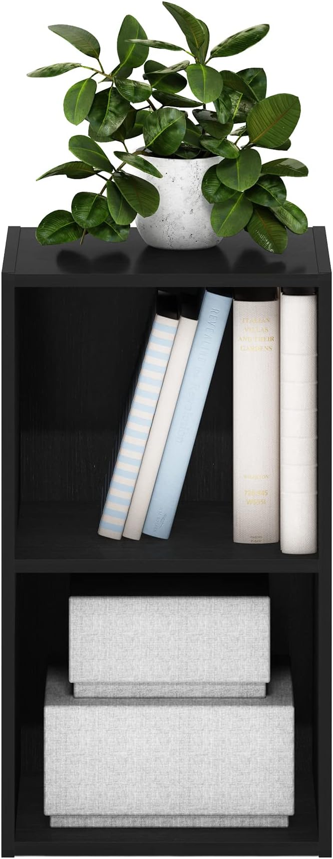 Furinno PASIR Book Shelf, 2-Tier Modern Bookshelf, Open Shelves Cube Bookcase, 9 x 12 x 21, Easy Assembly, Closed Back, for Living Room, Bedroom, Home Office, Darkwood