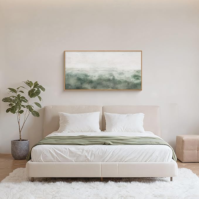 Large Abstract Sage Green Framed Canvas Wall Art,Neutral White and Grey Wall Decor,Modern Pastel Wall Painting,Illustrations Artwork for Living Room,Bedroom,Dining Room,Office- 20"x40"x1