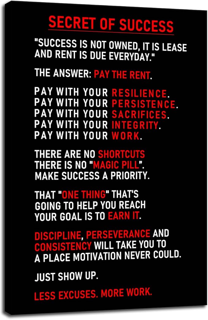 Inspirational Canvas Wall Art for Office Secret of Success Motivational Poster Inspiring Prints Artwork for Living Room Office Modern Home Decor Painting Pictures Stretched and Framed [24''Wx 36''H]