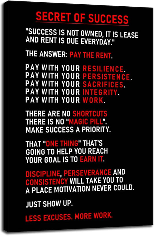 Inspirational Canvas Wall Art for Office Secret of Success Motivational Poster Inspiring Prints Artwork for Living Room Office Modern Home Decor Painting Pictures Stretched and Framed [24''Wx 36''H]