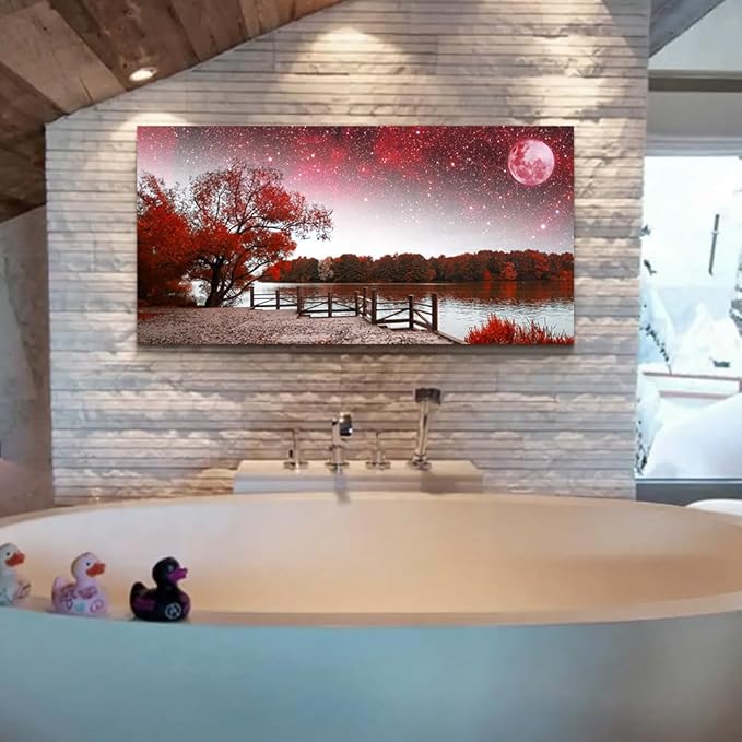 Lapremoly Large Canvas Wall Art For Living Room Modern Wall Decor For Bedroom Red Tree Landscape Wall Paintings Starry Sky Wall Pictures Framed Prints Artwork Office Decor Room Home Decor 24X48 inch