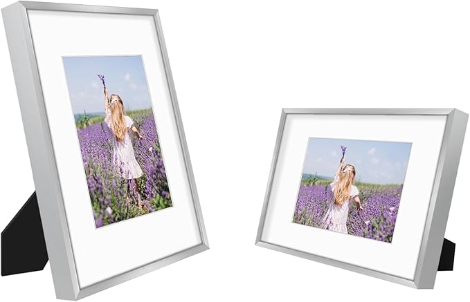 Golden State Art, Gallery Wall Frame Set of 6 - Silver 9x12 Aluminum Photo Frames with Mat for 6x8 Pictures - 9 x 12 inch Metal Frame with Real Glass Cover - Elegant Home or Office Decor