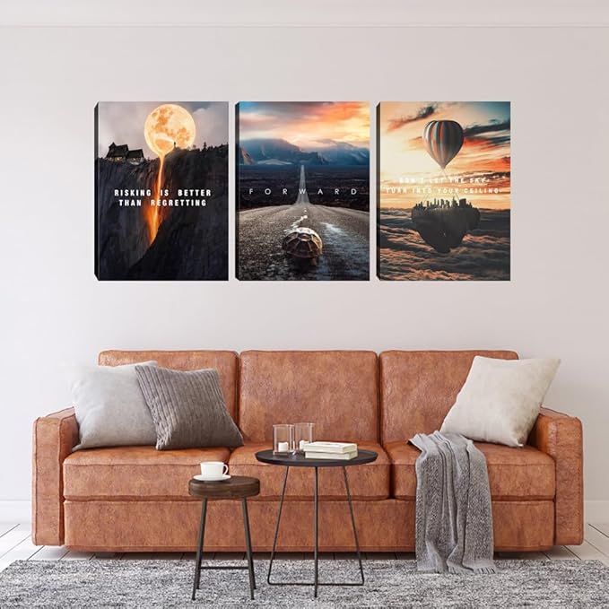 3 Pieces Motivational Canvas Wall Art Office Wall Decor Entrepreneur Quotes Inspiring Framed Poster Inspirational Quotes for Art Decoration Ready to Hang for Office Work Place Bedroom(48''Wx 24''H)
