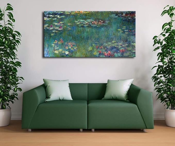 yearainn Canvas Wall Art Water Lilies by Claude Monet Landscape Pictures Modern Green Garden Painting Artwork Contemporary Nature Prints for Living Room Bedroom Home Office Wall Decor 29" x 58"