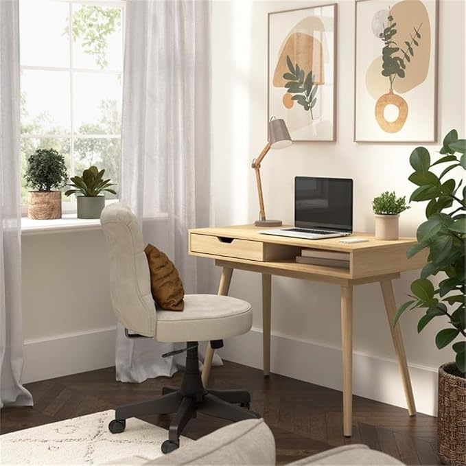 Nora 40W Writing Desk in Natural Oak | Compact Writing Table with Storage, Workstation for Home Office or Study Room