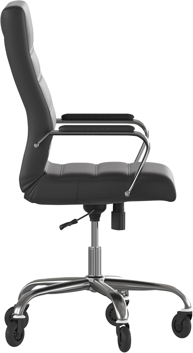 Flash Furniture Whitney High Back Black LeatherSoft Executive Swivel Office Chair with Chrome Frame, Arms, and Transparent Roller Wheels