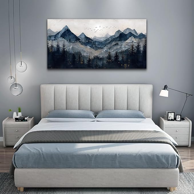Wapluam Wall Art for Living Room Home Decorations Black And White Wall Painting Canvas Wall Decor For Bedroom Modern Office Decor Abstract Mountains Landscape Artwork Pictures Ready To Hang