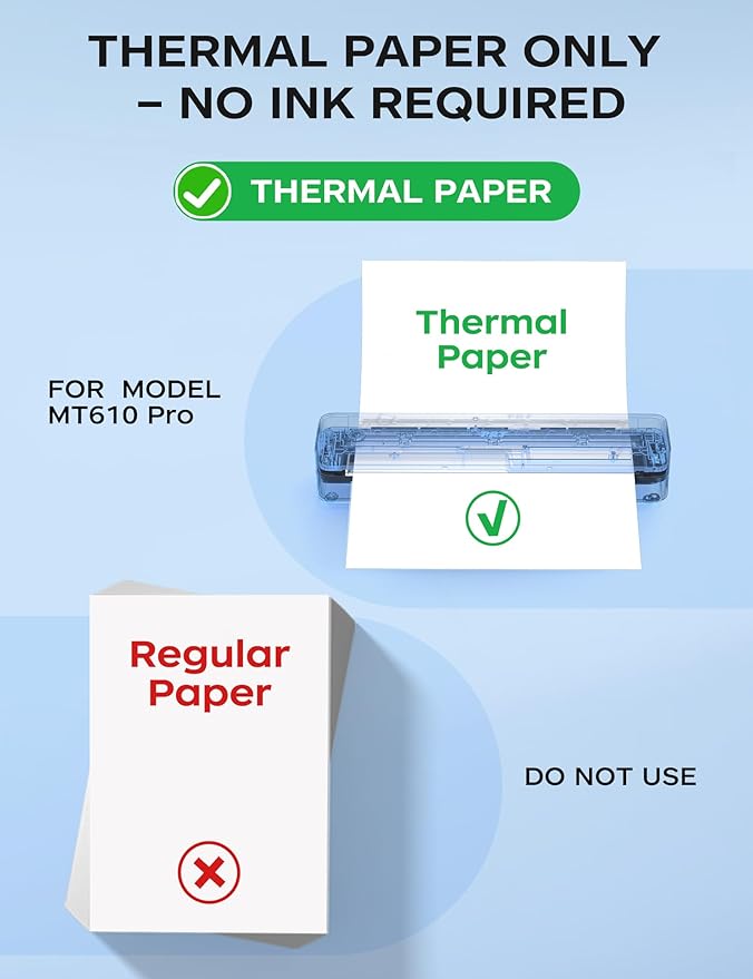 PRT Portable Printer Wireless for Travel, Thermal Inkless Small Bluetooth Mobile Printer, Support 8.5" X 11" US Letter, A4, Compatible with Phone, Laptop for Office,Vehicles, Home Use, 300 DPI, Black